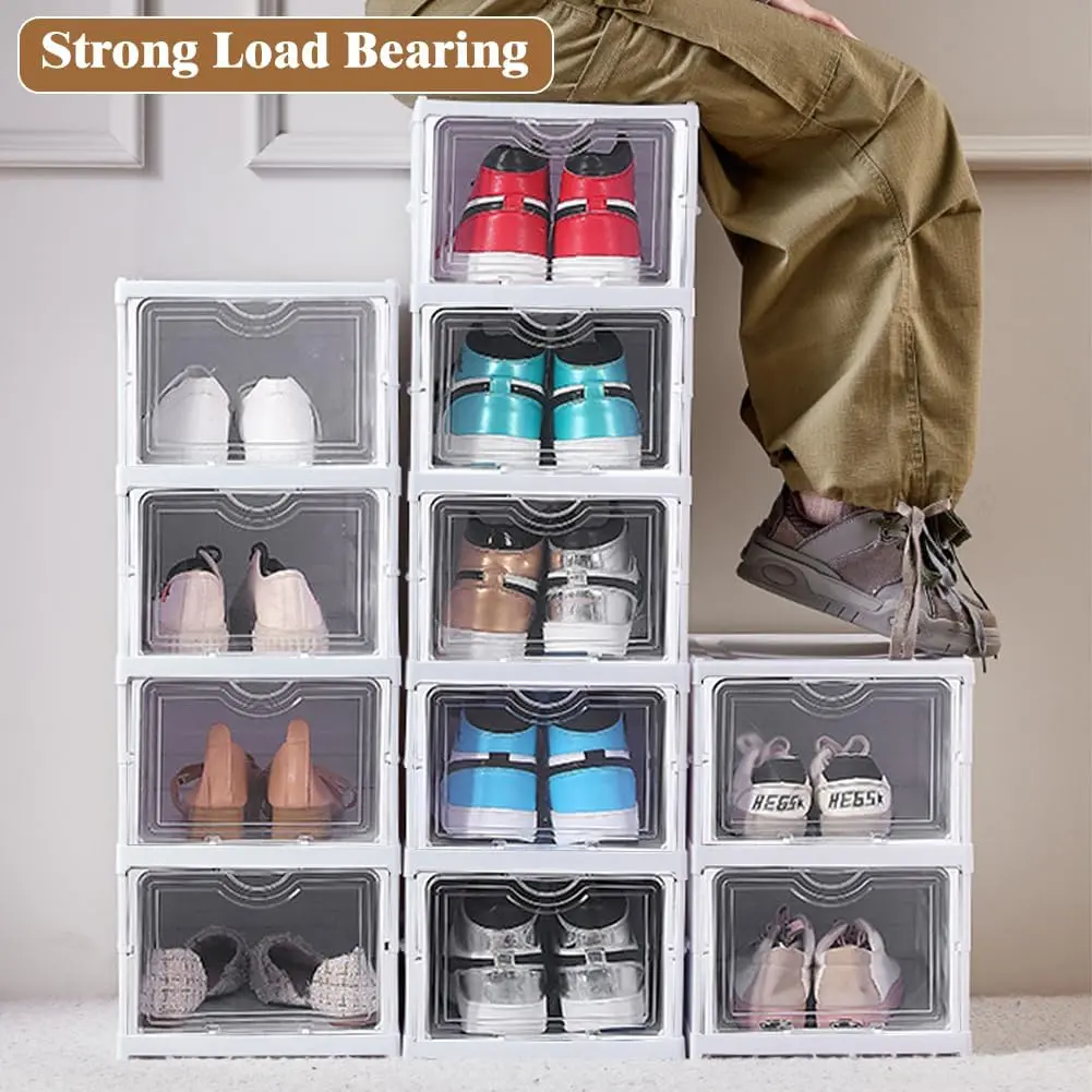 CARLA HOME 6-Tier Stackable Shoe Storage Box Organizer with Clear Door