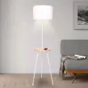 Metal Tripod Floor Lamp Shade with Wooden Table Shelf