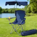 Weisshorn Camping Chair With Canopy Folding Outdoor Portable Seat Lightweight Beach Picnic Fishing Capacity 120KG Navy Blue