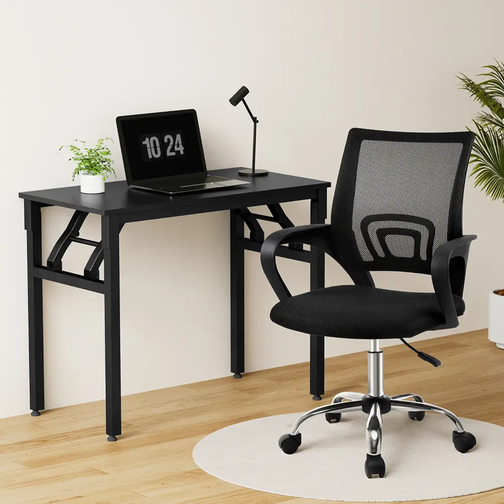 Artiss Computer Desk Mesh Office Chair Set Foldable Home Study Table Black