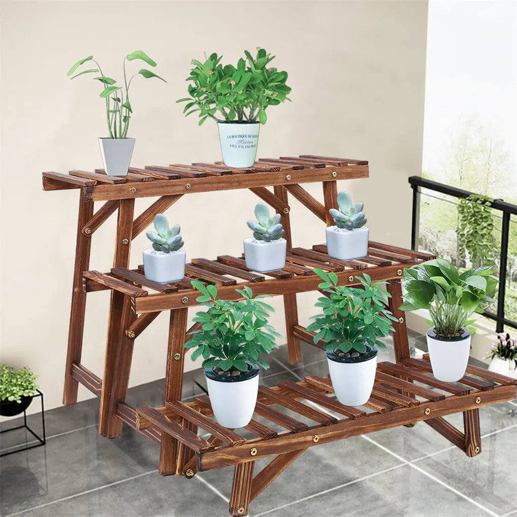 Pine Wood 3pcs Plant Stand Ladder Garden Flower Display