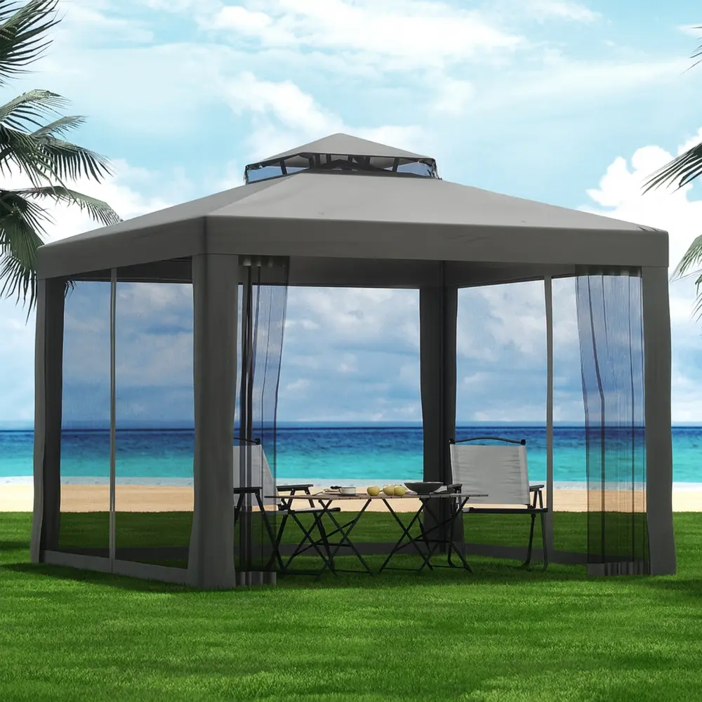 Instahut Gazebo Marquee 3m Outdoor Event Tent Camping Party Mesh Wall Canopy Grey