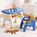 Keezi Kids Table and Chair Set HDPE Toddler Activity Play Set Blue/Yellow