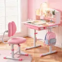 Keezi Kids Study Desk Chair Set Adjustable Ergonomic Table LED Lamp Pink