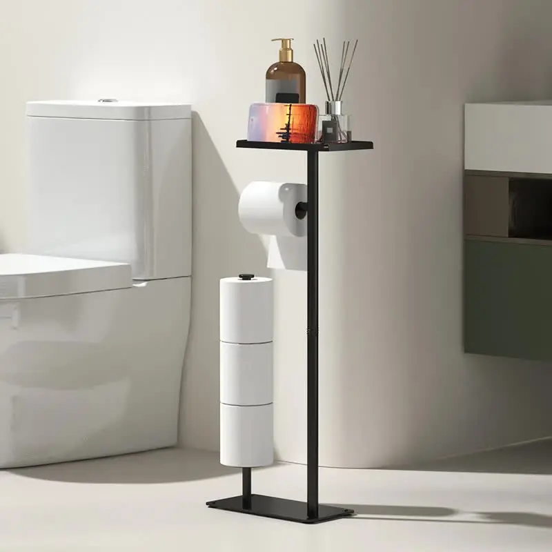 2-in-1 Freestanding Toilet Paper Holder - Thick Carbon Steel with Matte Black Finish