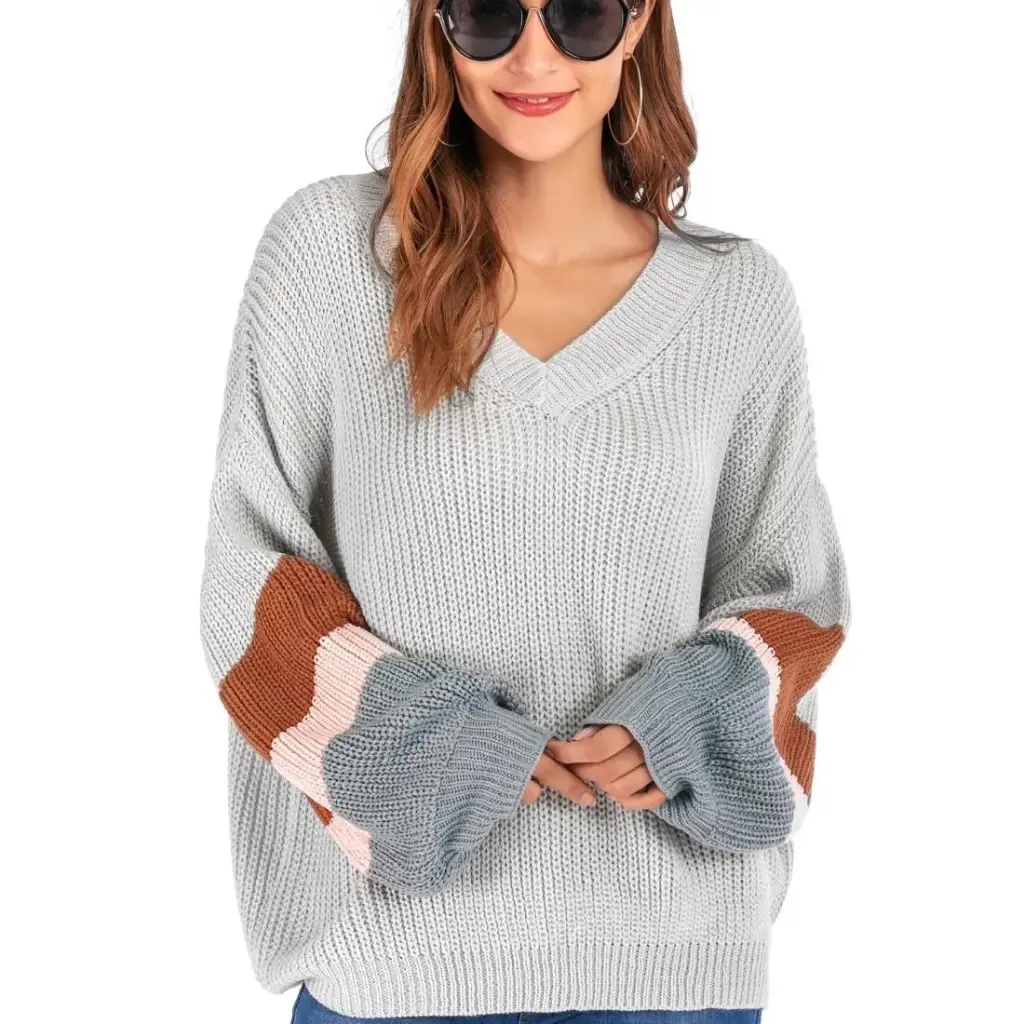 Fashion Casual V-Neck Sweater - Grey Xl 