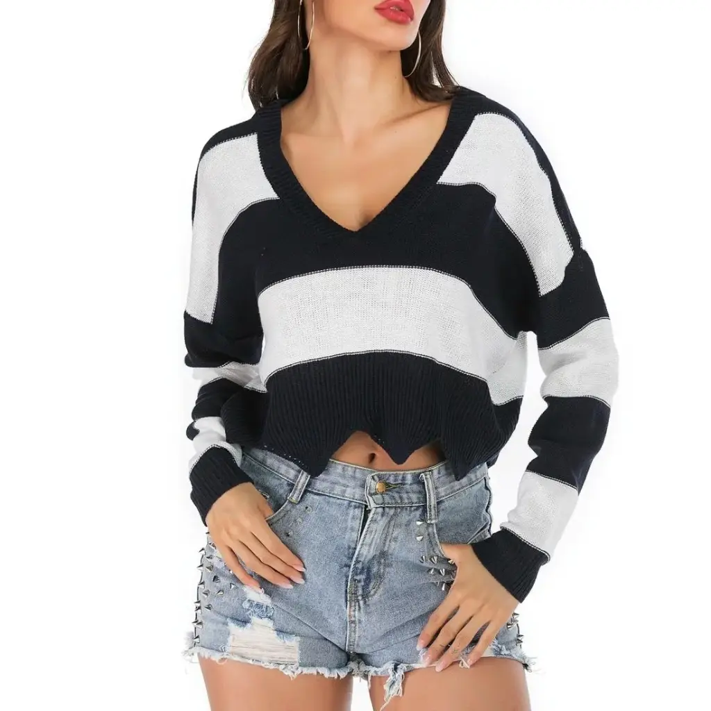 Striped Fashion Casual Pullover - Dark Blue 