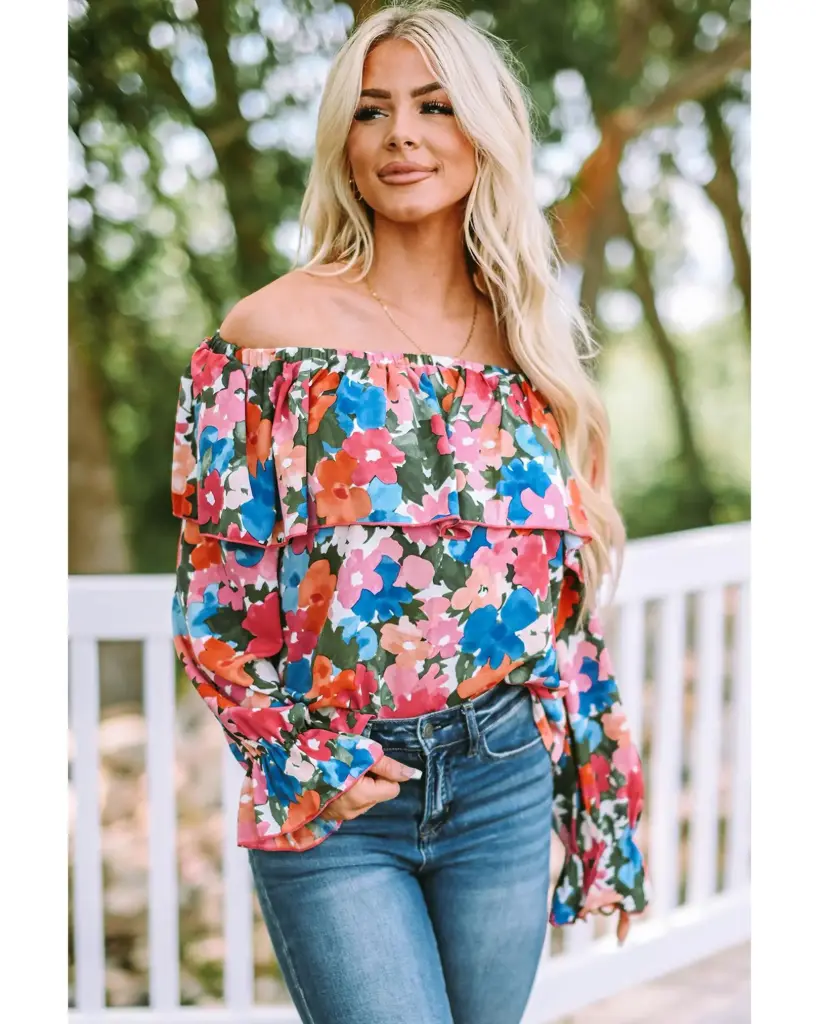Azura Exchange Floral Print Off Shoulder Blouse