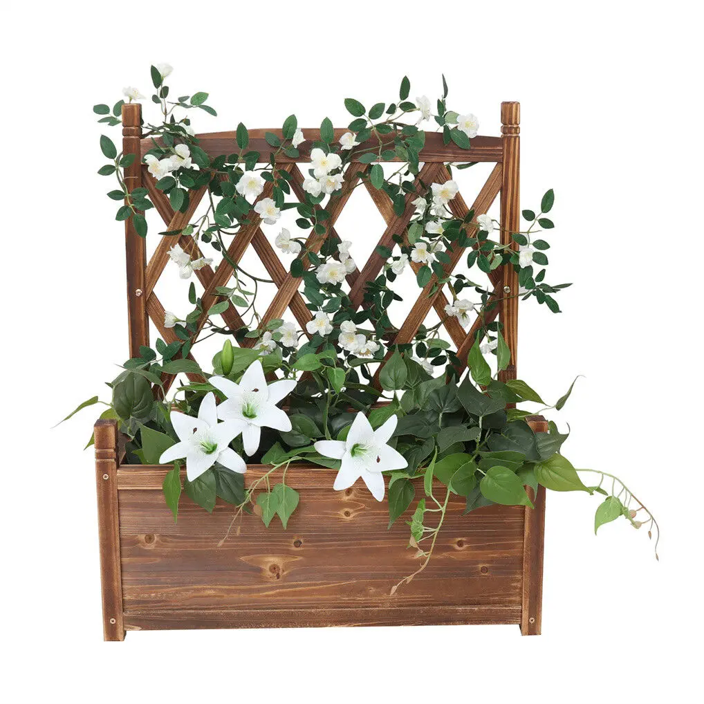 Elevated Small Wooden Planter Box 64x37x76cm with Trellis 