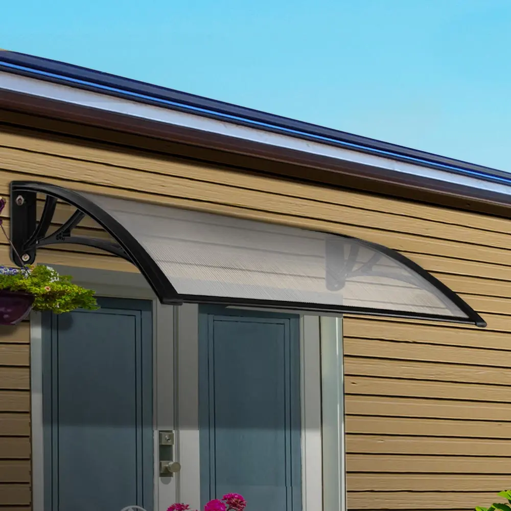 Instahut Window Door Awning Canopy 1mx2m Transparent Sheet Black Plastic Frame 