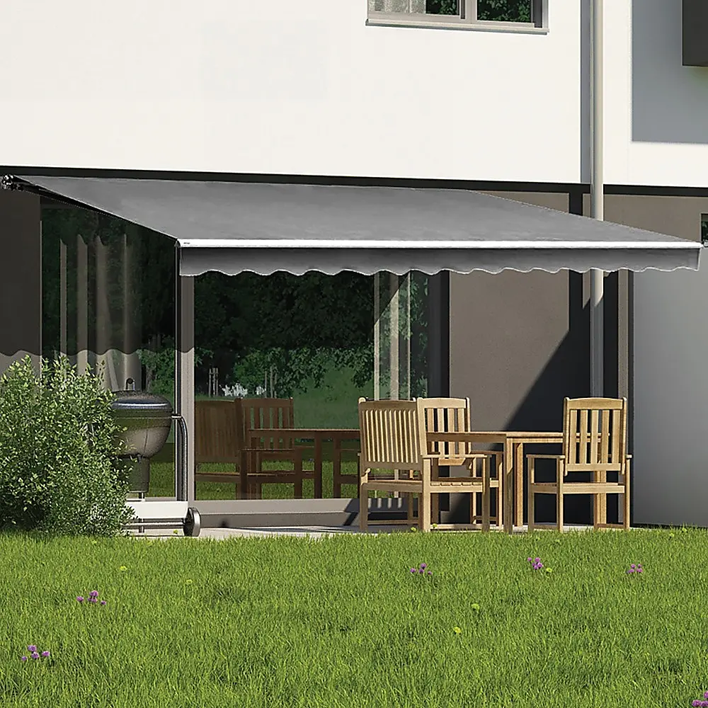Outdoor Folding Arm Awning Retractable Sunshade Canopy Grey 5.0m x 3.0m 