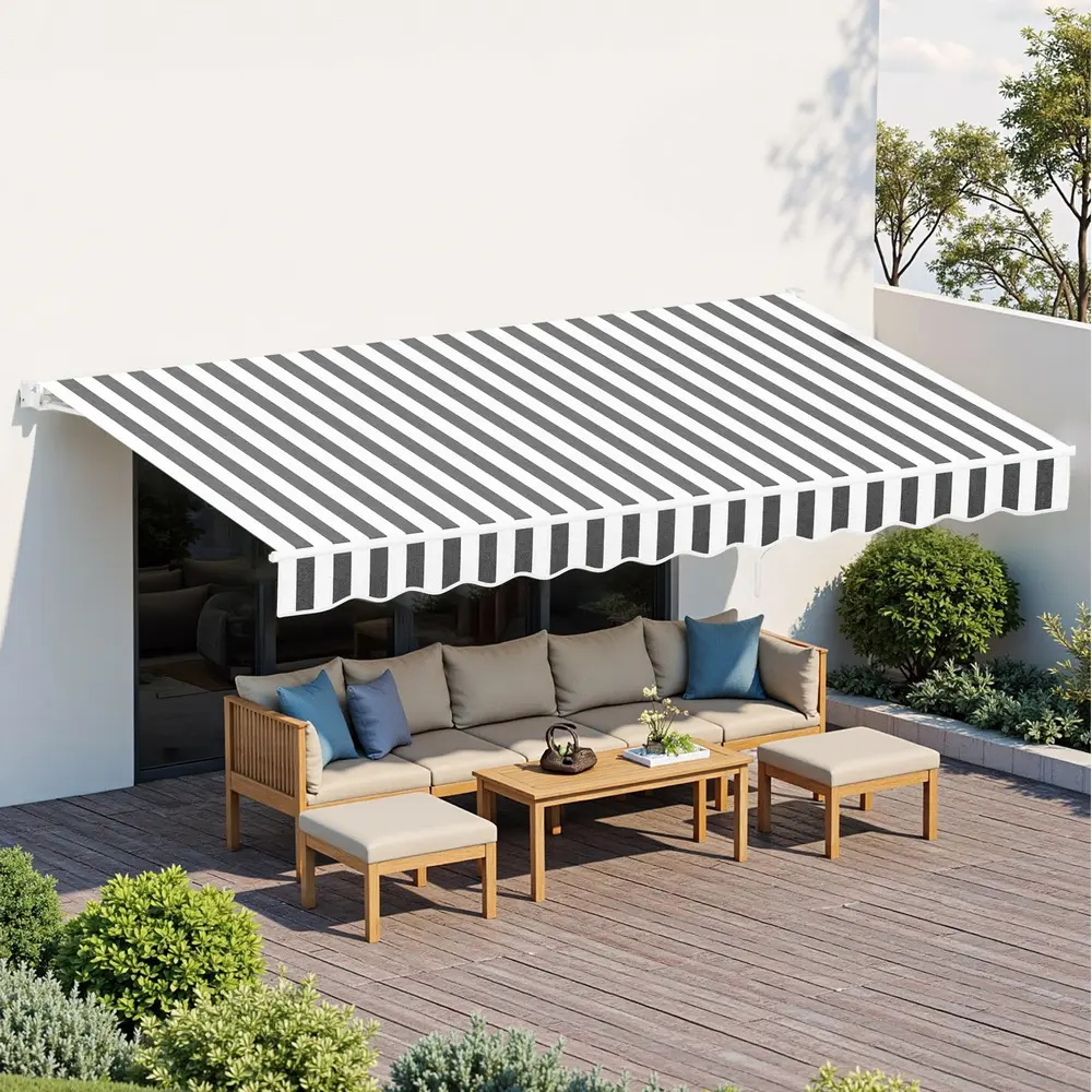 Instahut Retractable Folding Arm Awning Manual Sunshade 5Mx3M Grey White 