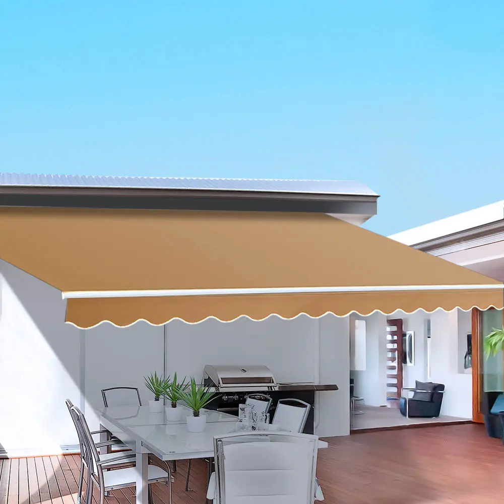 Instahut Retractable Folding Arm Awning Manual Sunshade 4Mx2.5M Beige 
