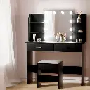 Artiss Dressing Table Set Stool 10 Led Bulbs Black Dulcea 