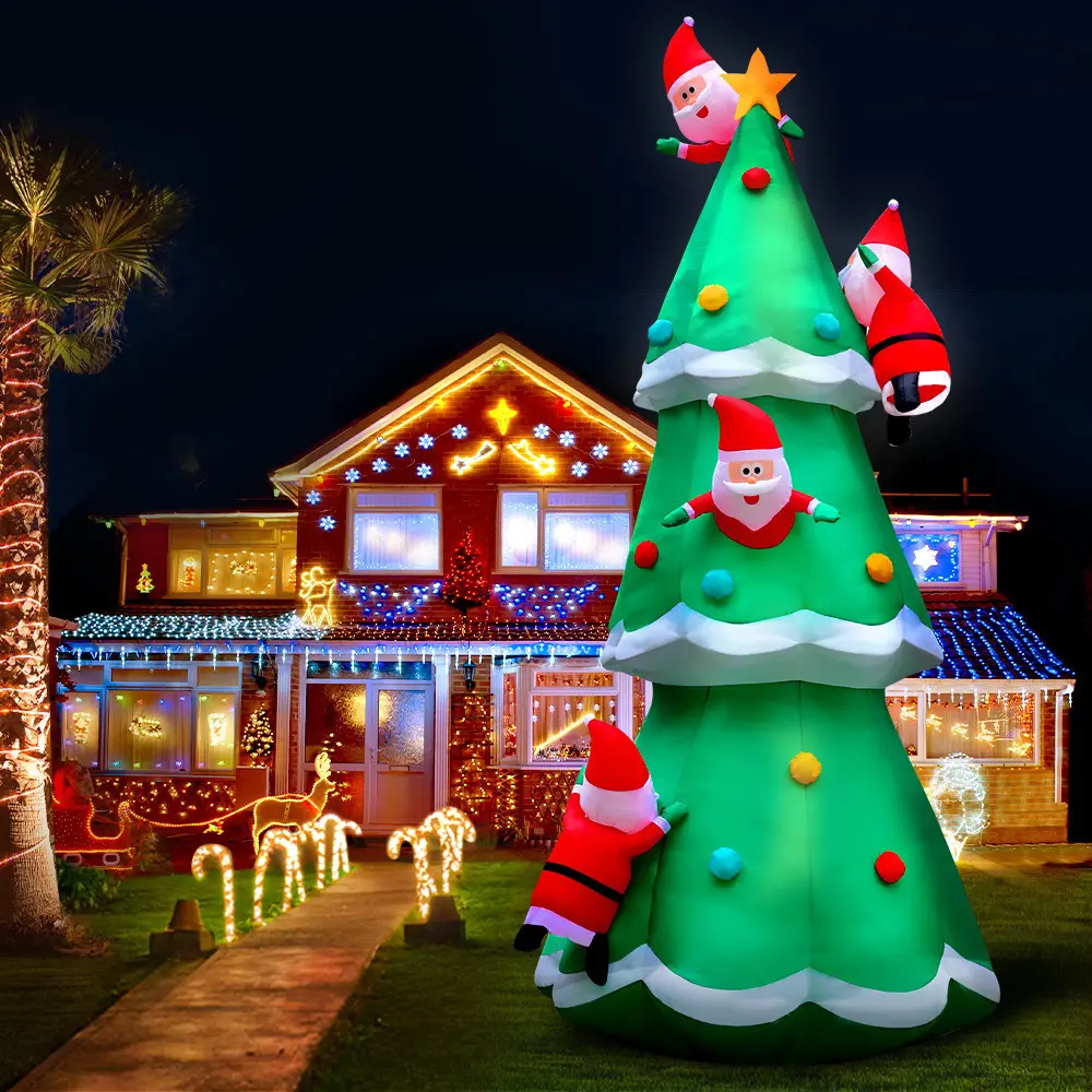 Jingle Jollys Christmas Inflatable Santa Tree 5M Illuminated Decorations 