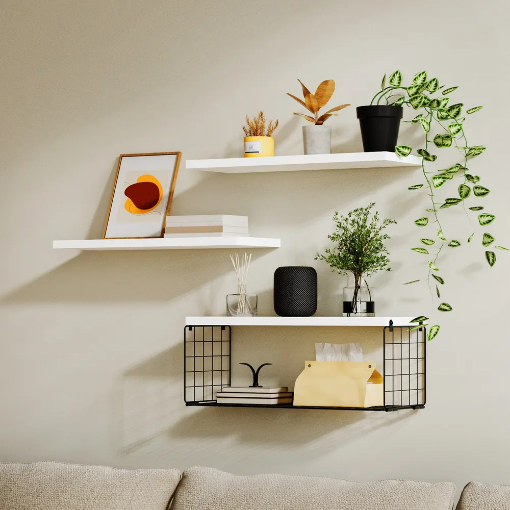 Artiss Floating Wall Shelf Set of 3 White 
