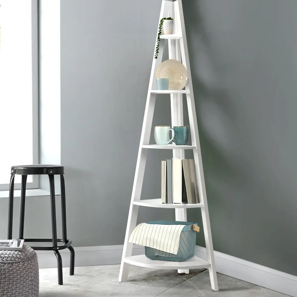 Artiss Bookshelf Corner Shelf 5 Tiers - CANE White 
