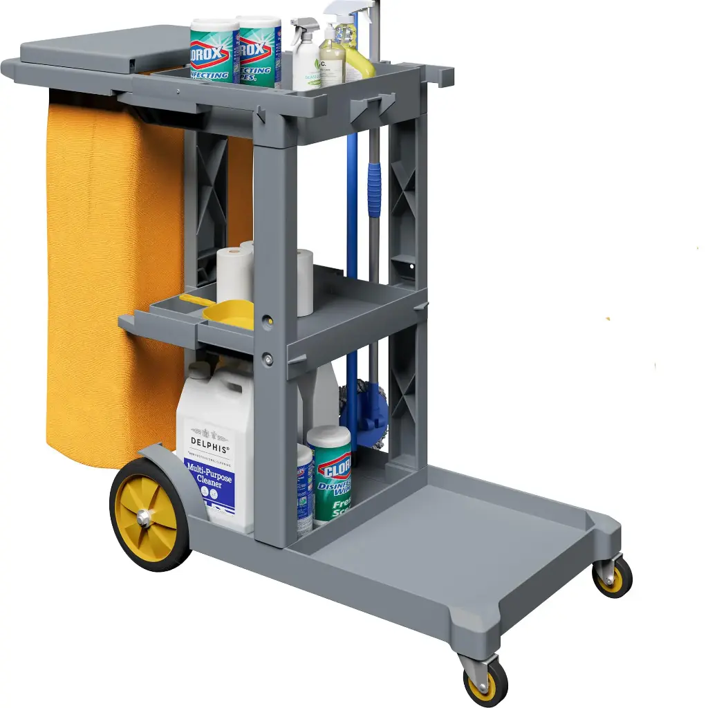 Commercial Hotel Restaurant Cleaning Cart 3-Shelf