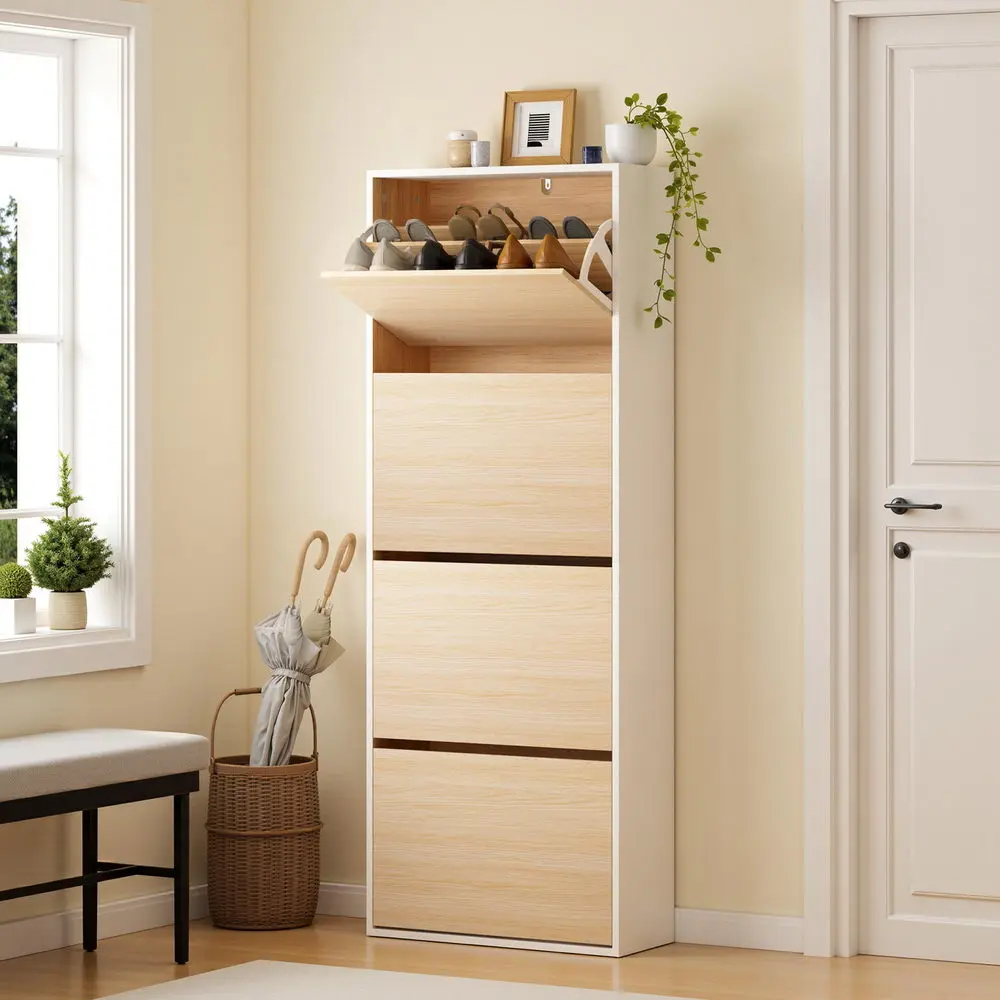 Artiss Shoe Rack Cabinet 24 Pairs Adjustable Shelf Pine 