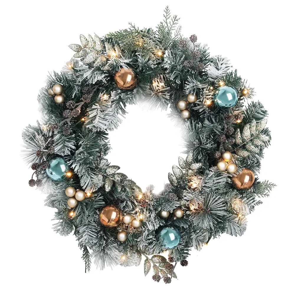 Jingle Jollys 60cm Christmas Wreath with LED Lights Snowy Garland Xmas Decor 