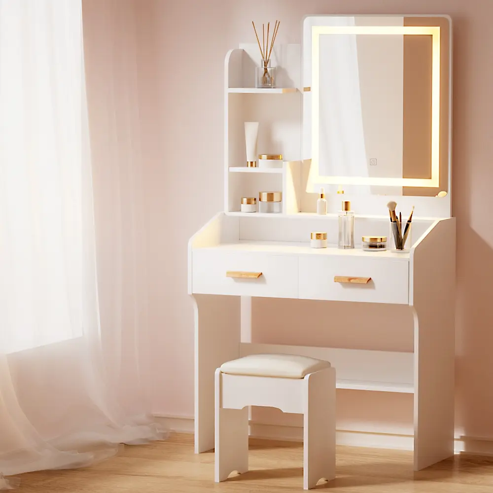 Artiss Dressing Table Set Stool Led White Doria 