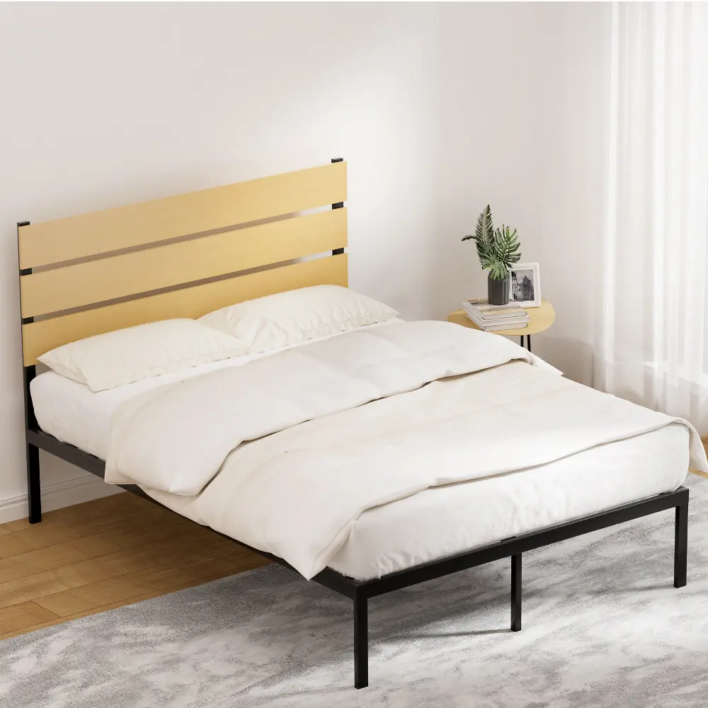 Artiss Bed Frame Double Size Metal Base Mattress Platform Foundation Black PAULA 