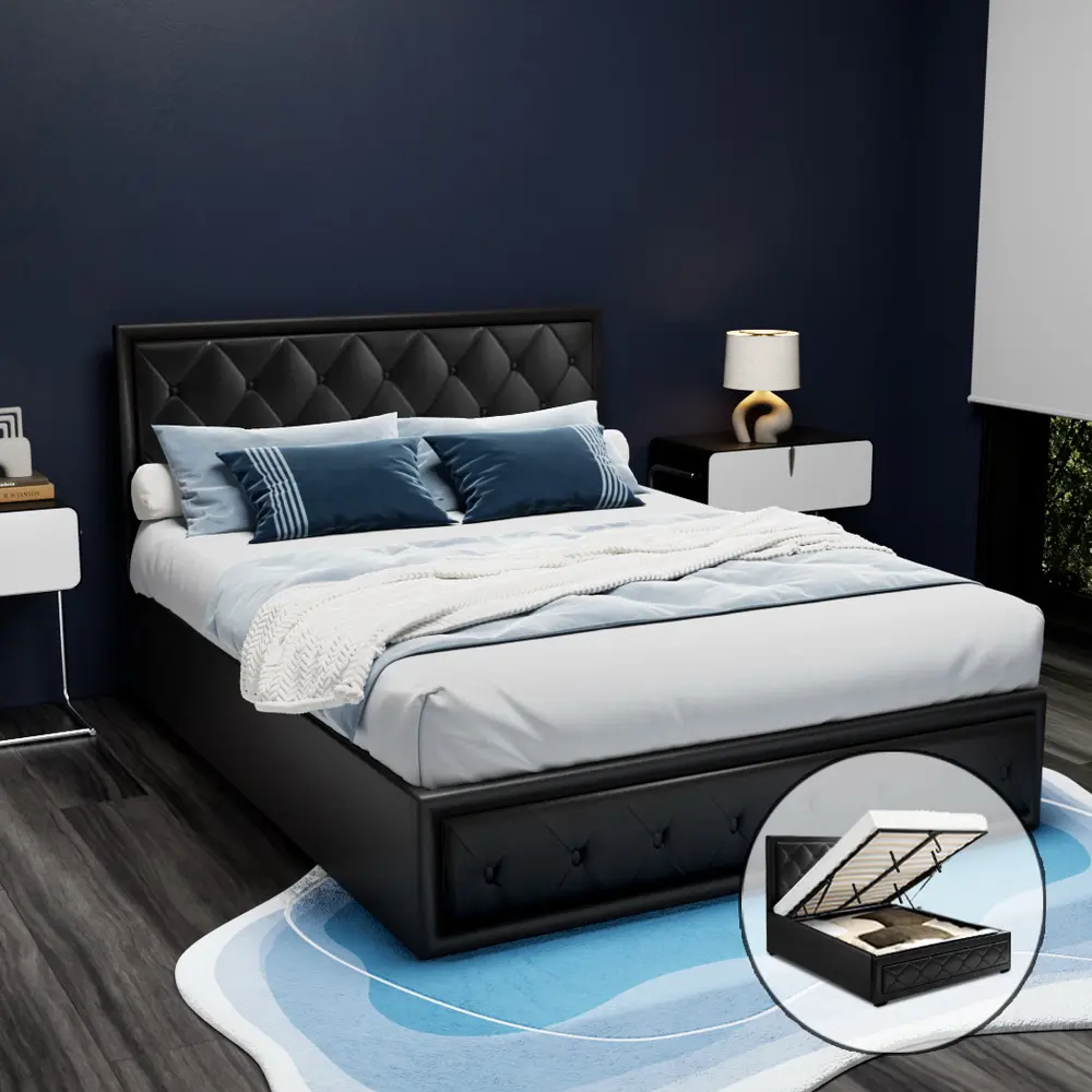 Artiss Bed Frame Double Size Gas Lift Black TIYO 