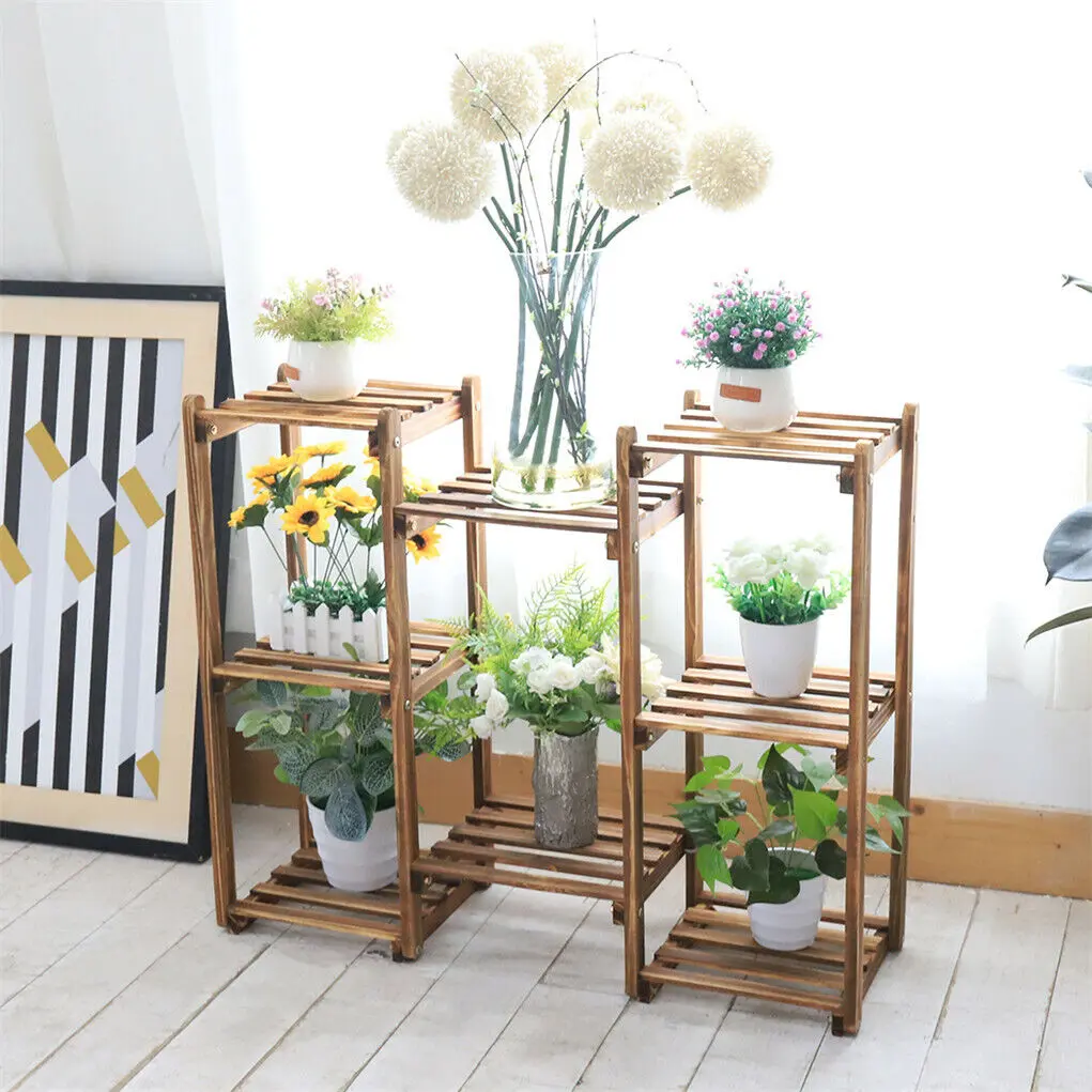 8-Tier Wooden Plant Stand Outdoor Indoor Garden Shelf 