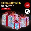 Christabelle Set of 3 Christmas Gift Boxes With Lights - Clear Shimmer With Red Bows 