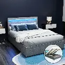 Artiss Bed Frame Double Size LED Gas Lift Grey COLE 