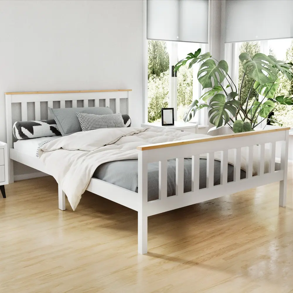 Artiss Bed Frame Double Size Wooden White PONY 