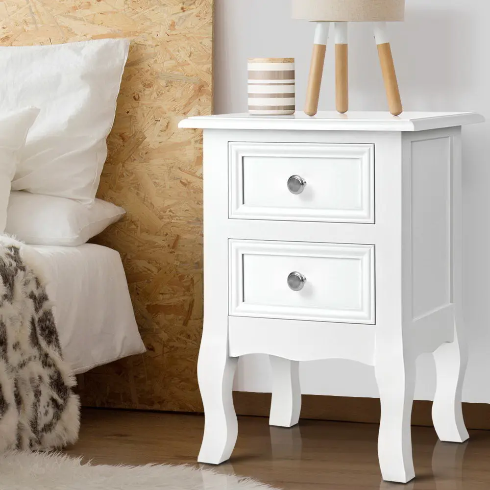 Artiss Bedside Table 2 Drawers - BISSET White 
