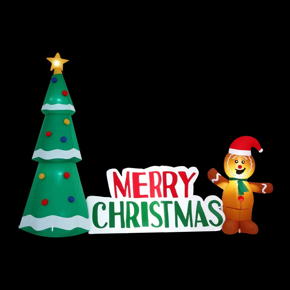 Jingle Jollys Christmas Inflatable Gingerbread Man Tree LED Illuminated Decorations 