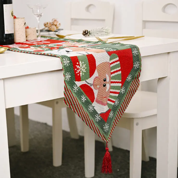 Christmas Table Runner thickened knitted Dining Tablecloth Xmas Party Decor(Santa Claus) 