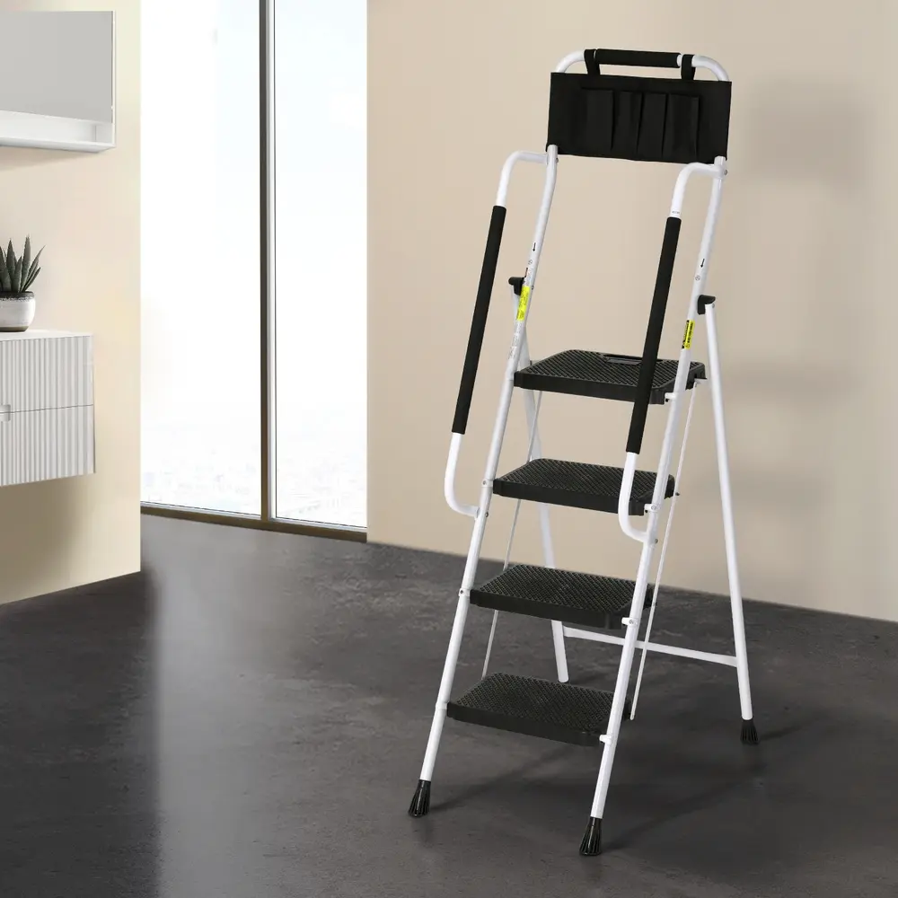 Giantz 4 Step Ladder Multi-Purpose Folding Steel Platform Tool Bag Handrails 
