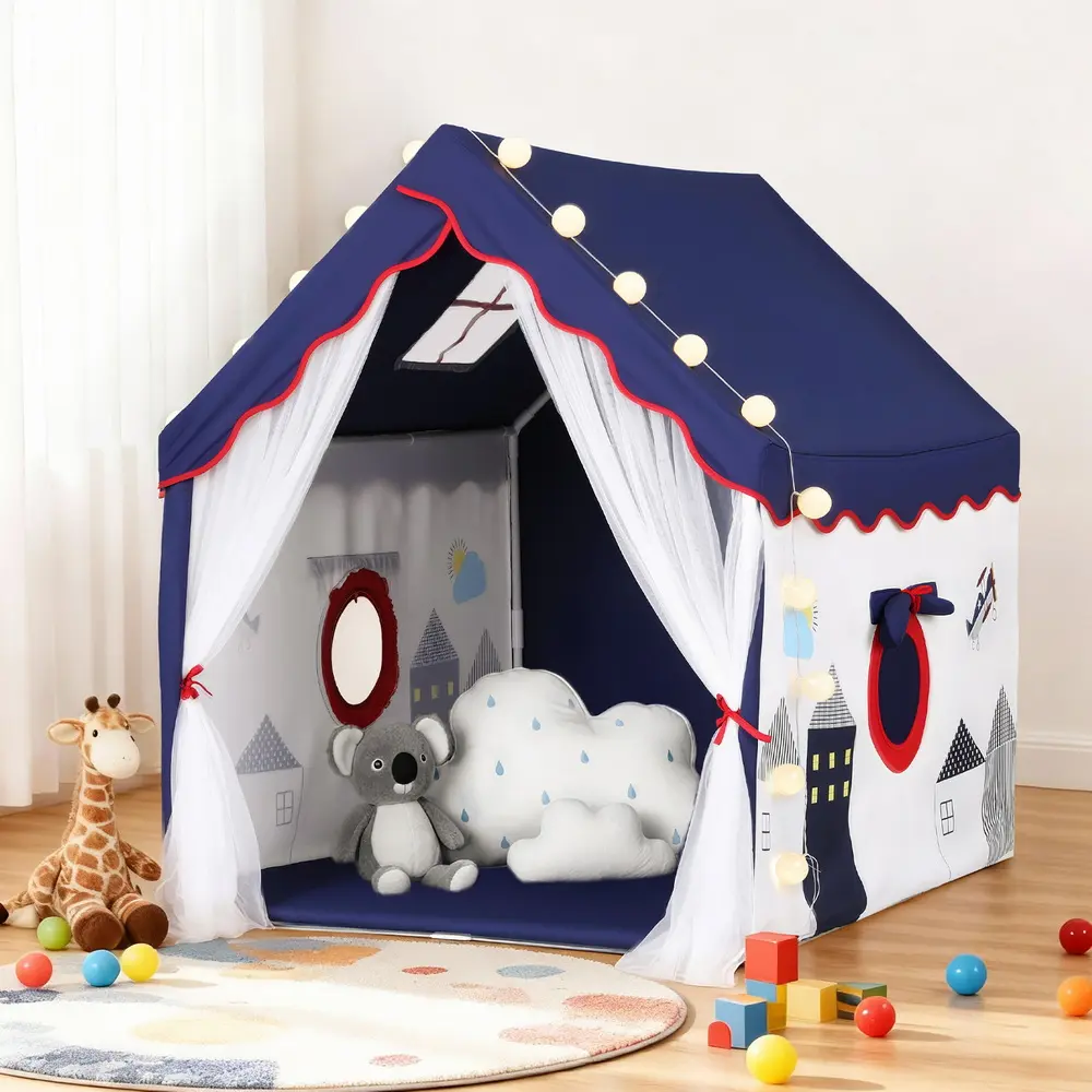 Keezi Kids Play Tent Playhouse Castle with Floor Mat String Ball Light 134X103CM 