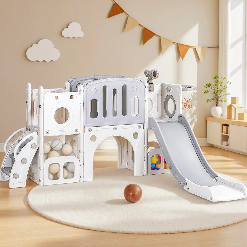 Keezi Kids Slide Swing Set Ball Hoop Rings Football Outdoor Toys 