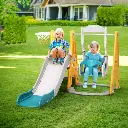 Keezi Kids Slide Swing Set Basketball Outdoor Toys Adjustable Height 140cm Green 