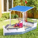 Keezi Kids Sandpit Wooden Box Boat Canopy Flag Outdoor Toys Children Blue 