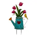 Flowers In Blue Watering Can Garden Stake 55cm 