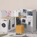 Keezi Kids Kitchen Playset 2-Piece Wooden Pretend Play Coffee Maker Toy 80CM White 