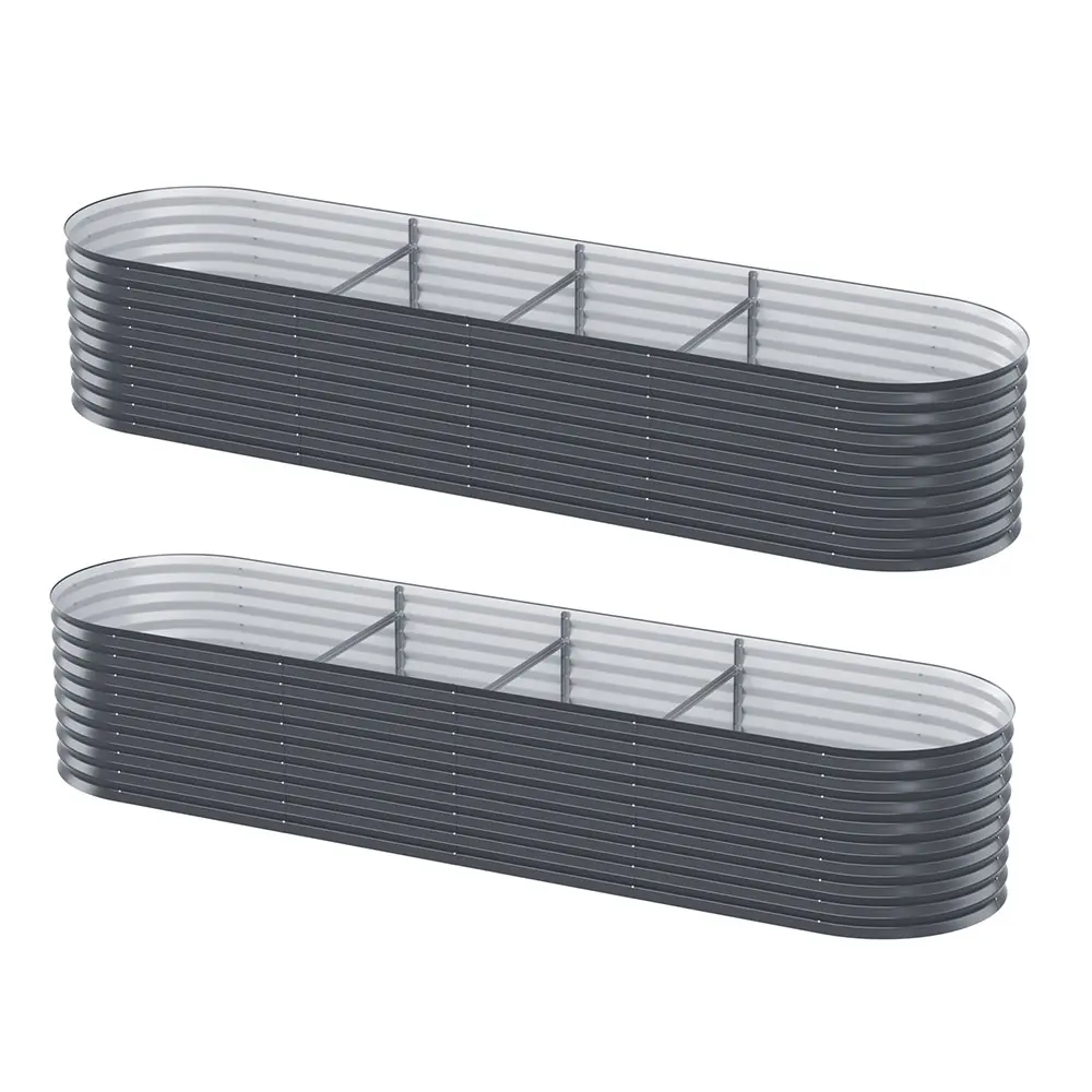 2x Green Fingers Raised Garden Bed 320X80X56cm Oval Planter Box 