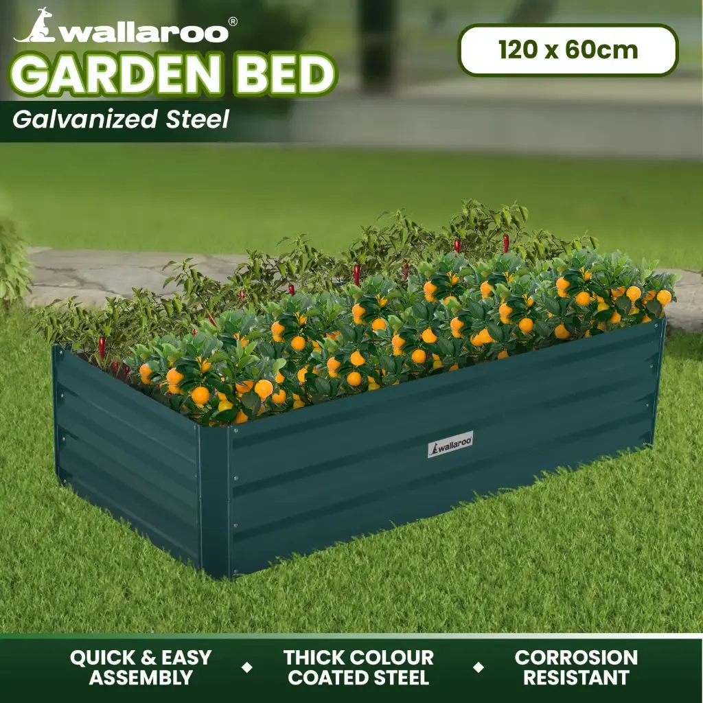 Wallaroo Garden Bed 120 x 60 x 30cm Galvanized Steel - Green/Grey