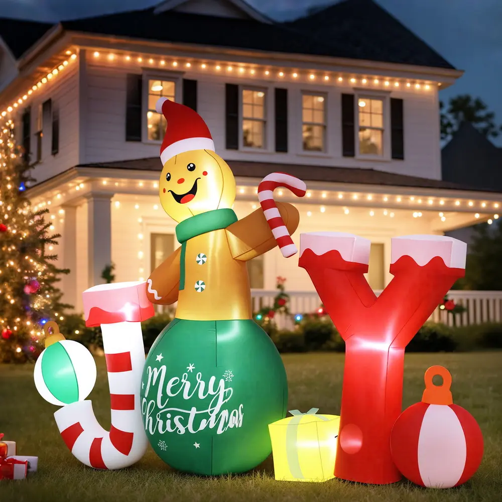 Jingle Jollys Christmas Inflatable Gingerman Joy 3M Long Outdoor Decorations Illuminated 