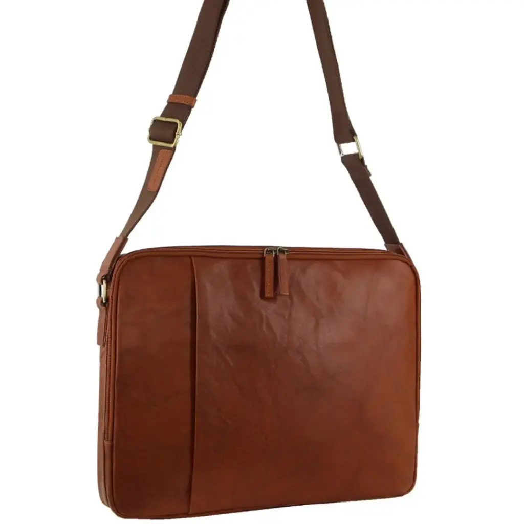 Pierre Cardin Crumpled Leather 15" Laptop Computer Bag - Tan 