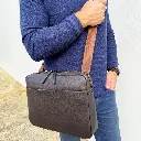 Pierre Cardin Mens Leather 13" Laptop Computer Bag - Brown 