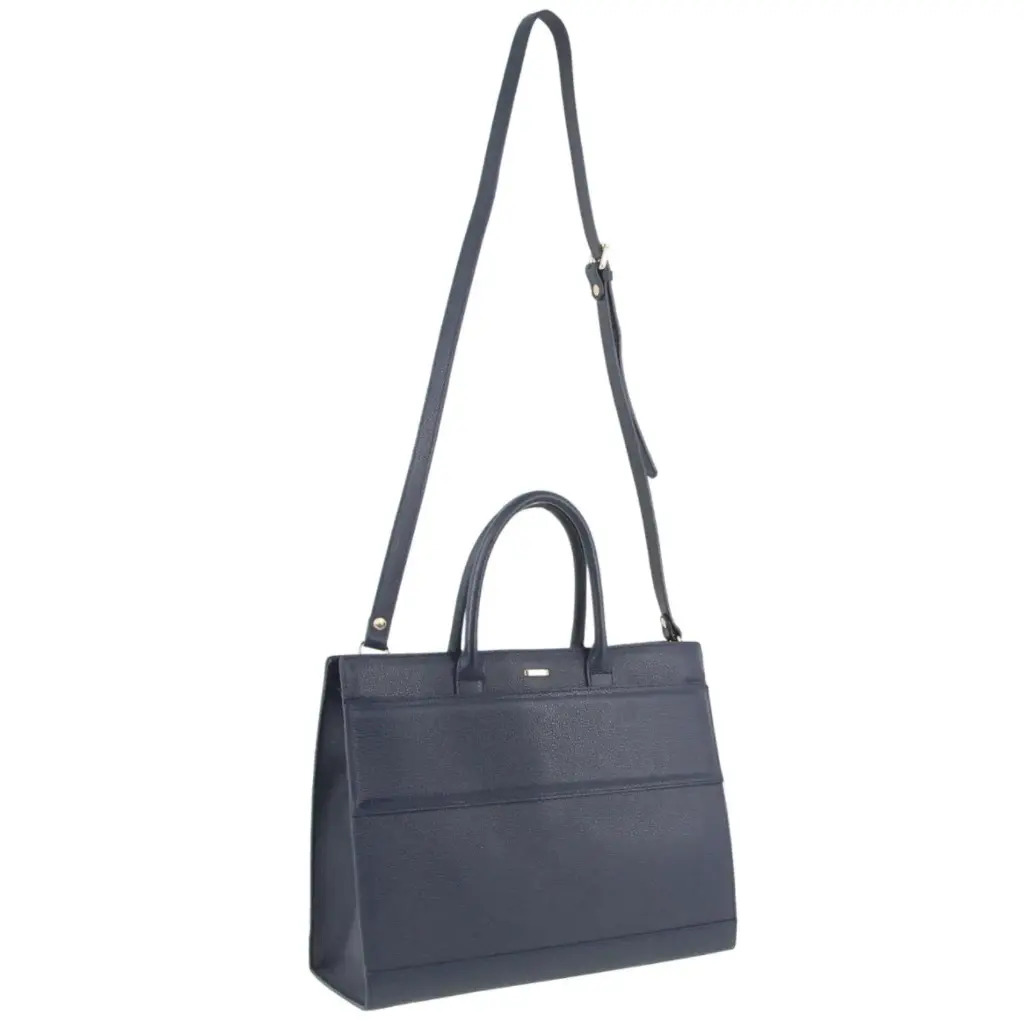 Morrissey Italian Structured Leather Tote Unisex Computer Bag Handbag - Navy 