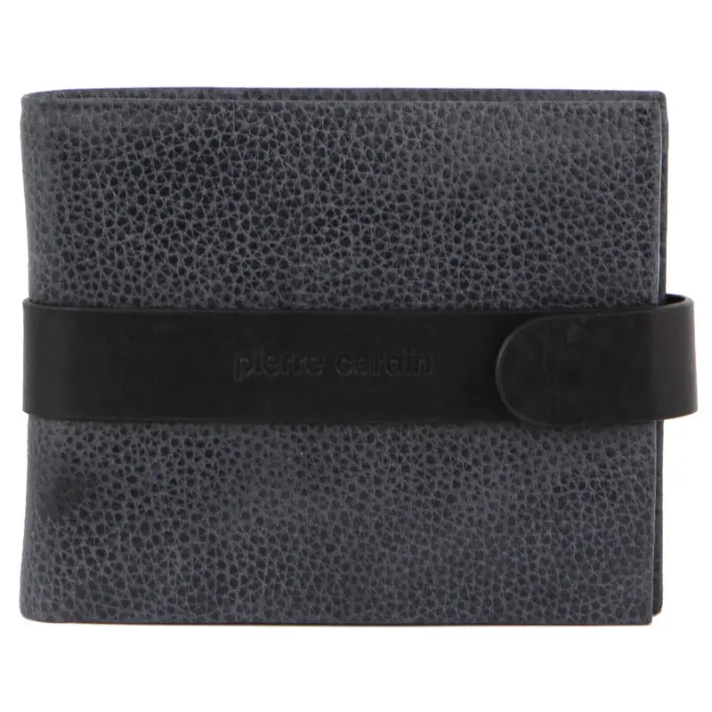 Pierre Cardin Mens RFID Woven-Embossed Leather Tab Wallet - Black 