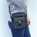 Pierre Cardin Pebbled Leather Organizer Bag Cross Body - Black/Navy 