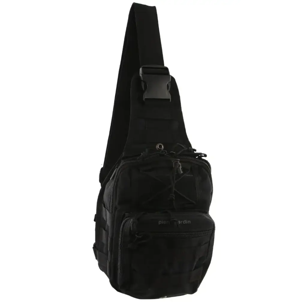 Pierre Cardin Cross Body Tactical Sling Bag Rucksack Army Style in Black 